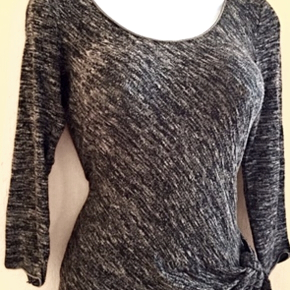 🖤🤎 Stylish Heather Tan & Black Faux Wrap Tie Dress - S - Picture 4 of 11